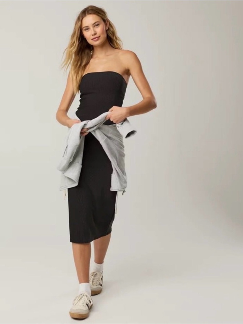 aerie Black Strapless Midi Dress
